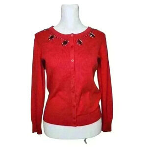 Top Knits women's red button up cardigan with gem details size small